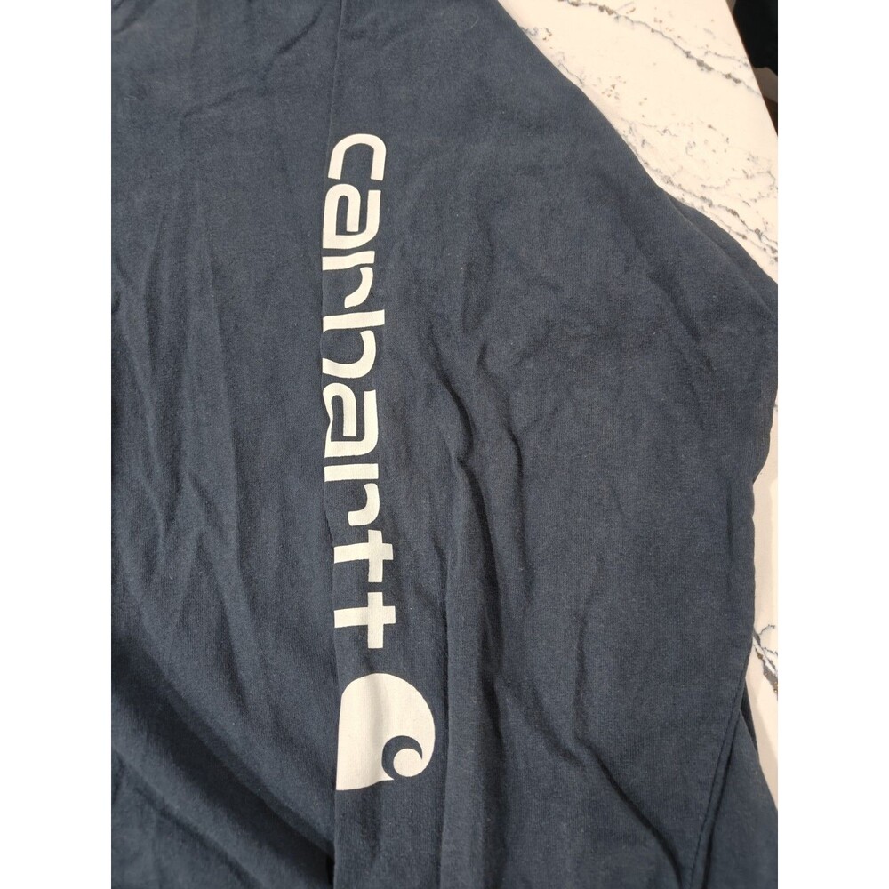 Carhartt Men's Workwear Navy Blue Long-Sleeve Graphic Logo T-Shirt XL Original - Picture 2 of 9